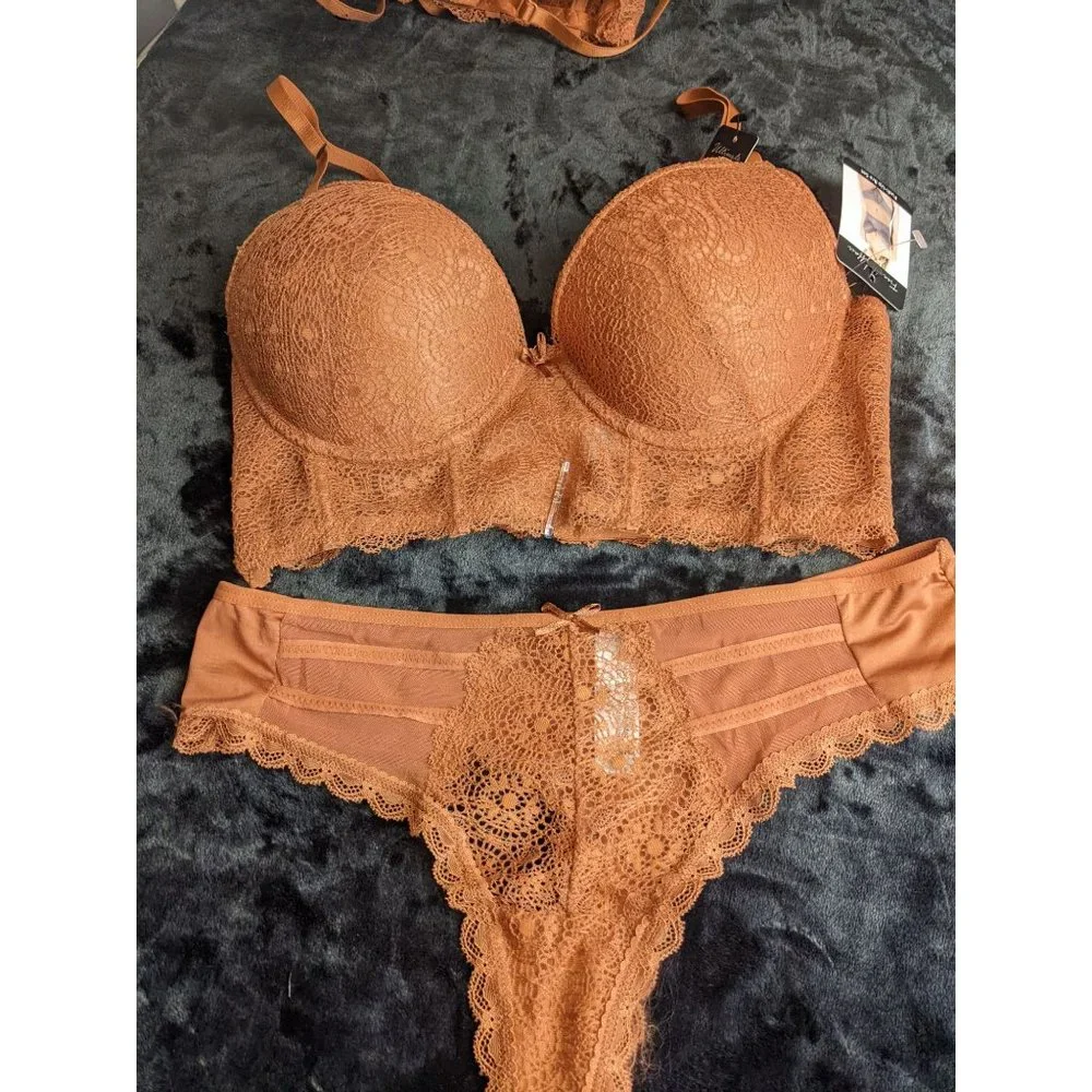 FRENCH AFFAIR BROWN PUSH UP BRA SET - Picture 8 of 10